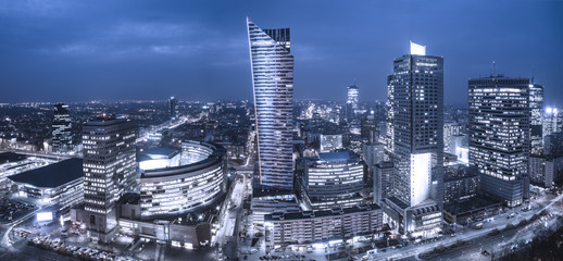 Wall Mural - Panoramic view of Warsaw downtown during the night