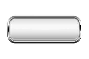 Wall Mural - white rectangle button with bold chrome frame. 3d shiny icon