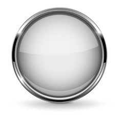 Wall Mural - white round button with chrome frame