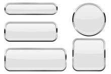 White Glass Buttons With Chrome Frame