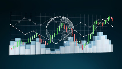 Aufkleber - Digital 3D rendered stock exchange stats and charts