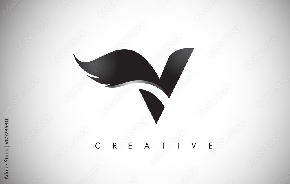 V Letter Wings Logo Design with Black Bird Fly Wing Icon. Stock Vector ...