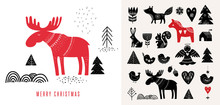 Christmas Illustrations, Hand Drawn Elements In Scandinavian Style