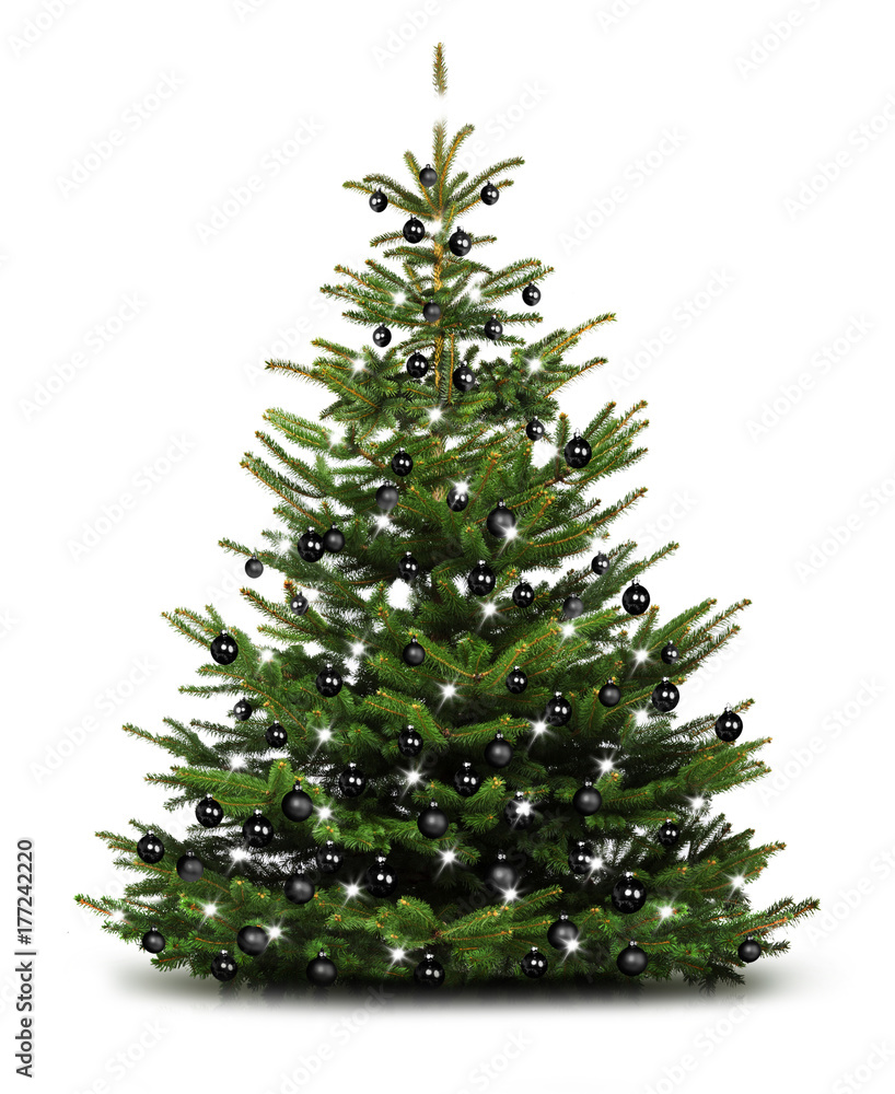 Weihnachtsbaum mit schwarzen Kugeln Stock Photo