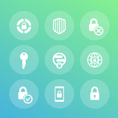 Sticker - Security icons set, secure transaction, online safety, key, lock, shield