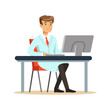 © topvectors - Smiling young professor of computer science sitting behind desk