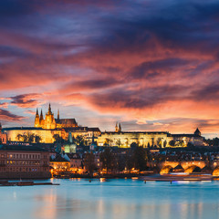 Wall Mural - view of historical center of Prague durin beautiful sunset with castle, Hradcany, Czech Republic