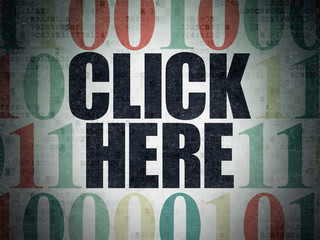 Web development concept: Click Here on Digital Data Paper background