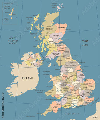 Fotografía United Kingdom Map - Vintage Vector Illustration