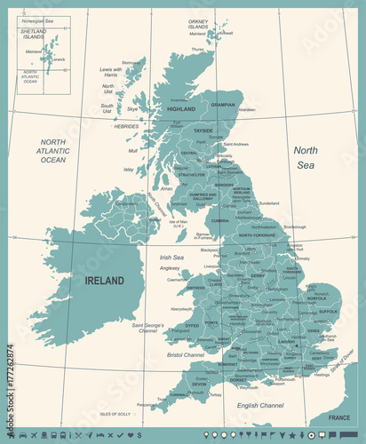 Zdjęcie XXL Wielka Brytania Map - Vintage Ilustracji Wektorowych