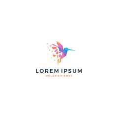 Wall Mural - bird colibri hummingbird geometric shattered fractal fraction vibrant colorful logo vector icon temp