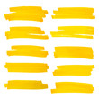 Vector highlighter brush lines. Marker pen highlight underline strokes. Yellow watercolor hand drawn highlight set.