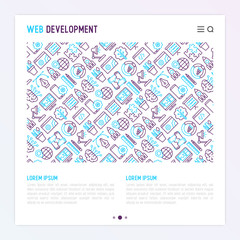 Wall Mural - web development concept with thin line icons of programming, graphic design, mobile app, strategy, a