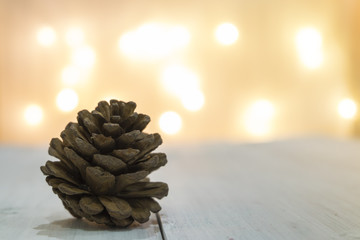 Pine cones on wooden white table