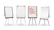 Flip Chart Set Vector. Office Whiteboard For Business Training. Blank Sheet Of Paper On a Tripod. Presentation Stand Board. White Clean Epty Paper. Isolated Illustration