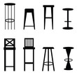 bar stools set in black ilustration