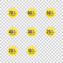 Set Yellow Sale Sticker. Template Of The Emblem With Special Offer Flat Vector Eps 10