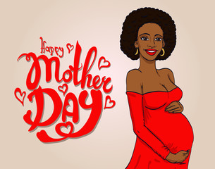  african-american pregnant woman in pregnancy dress . illustration