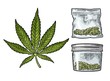 Glass jar and plastic bag for smoking cannabis. Engraving