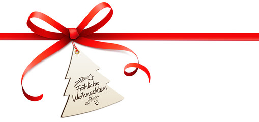 Sticker - Rote Schleife mit Weihnachtsbaum Etikett und Handschrift