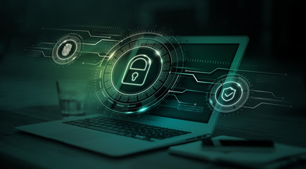 Cyber security, laptop safety lock concept