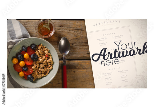 Download Menu On Table With Food Mockup 10 Stock Template Adobe Stock
