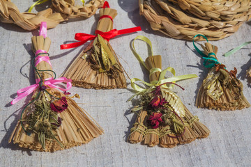 Straw doll charm handmade. The talisman of happiness, health and vitality. Manufactures of straw sold at the fair. Traditional Belarusian art.