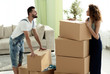 © ASDF - Happy and young couple looking at boxes