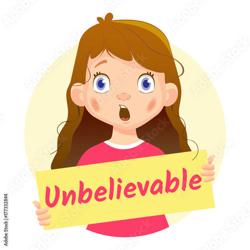 Fotografie, Obraz Girl holding Unbelievable poster-surprised