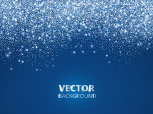Falling Glitter Confetti, Snow. Vector Dust, Explosion On Blue Background. Sparkling Glitter Border, Frame.