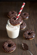 Homemade Baked Donuts With Chocolate And Milk