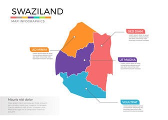  Swaziland map infographics vector template with regions and pointer marks