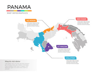  Panama map infographics vector template with regions and pointer marks