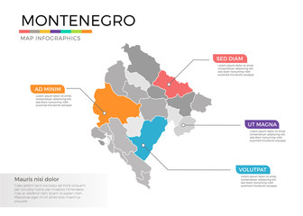  Montenegro map infographics vector template with regions and pointer marks