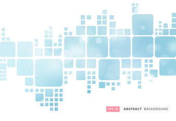 Wall Mural - abstract white geometric square border on blue blur bokeh background