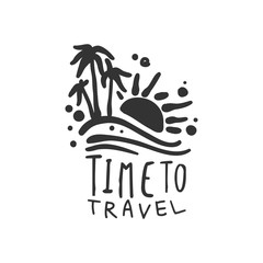 Poster - Time to travel logo with summer sun and palm trees