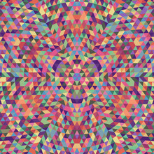 Round Geometric Triangle Kaleidoscope Mandala Background - Symmetric Vector Pattern Digital Design From Multicolored Triangles