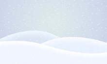 Vector Flat Design Illustration Of A Snowy Winter Landscape With Hills And Snowflakes On A Winter Day - Suitable For Christmas Greeting