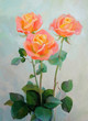 Three orange roses on a light background picture painted by an artist