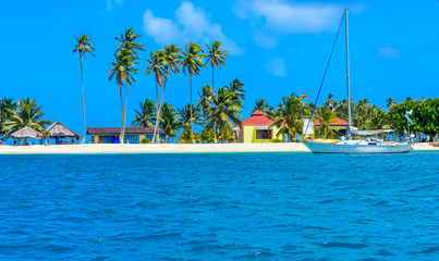 Wall Mural - Beautiful lonely beach in caribbean San Blas island, Kuna Yala, Panama. Turquoise tropical Sea, paradise travel destination, Central America