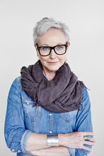 Portrait Of Stylish Mature Woman With Grey Hair