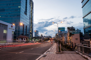 Sunrise over Downtown Saigon, Ho Chi Minh city, Viet Nam. Ho Chi Minh city is the biggest city of Vietnam and is the economic center of the country