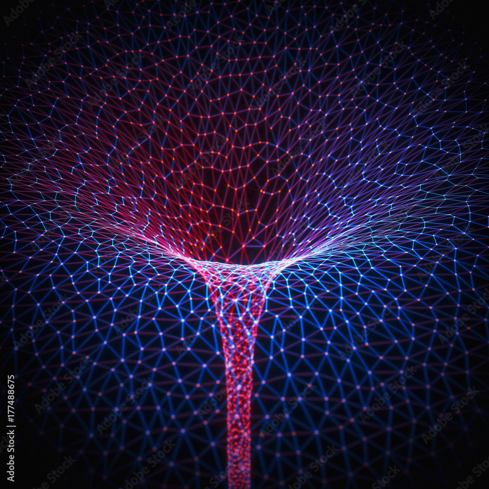 A wormhole, or Einstein-Rosen Bridge, is a hypothetical shortcut connecting  two separate points in spacetime. Stock Photo | Adobe Stock