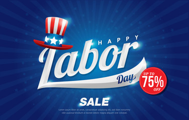 American labor day sale banner promotion advertising banner design with american hat on blue back ground. voucher discount.Vector illustration