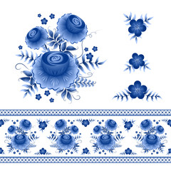 Wall Mural - Classic russian gzhel ornament motif