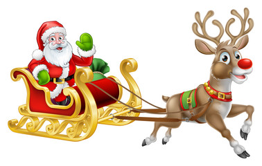 Christmas Santa Claus Sleigh Sled Reindeer