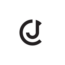 Initial Letter Cj, Jc, J Inside C, Linked Line Circle Shape Logo, Monogram Black Color