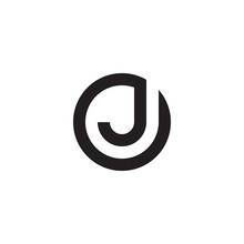 Initial Letter Oj, Jo, J Inside O, Linked Line Circle Shape Logo, Monogram Black Color

