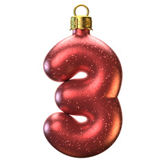 Christmas tree decoration font, number 3 3d rendering