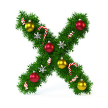 Christmas Font Isolated On White, Letter X 3d Rendering